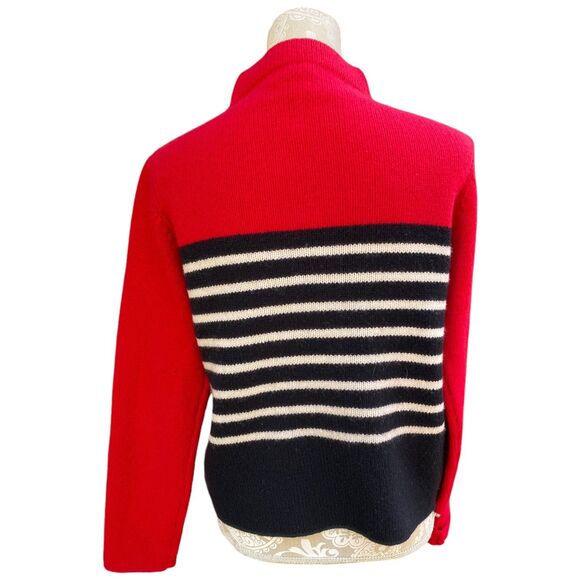 The Limited Size L 100% Lambswool Mock Neck Sweater Red White Black Striped - Picture 3 of 6